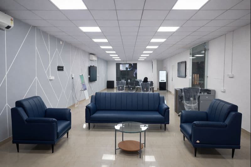 Technology Enablement Space with hands-on testing stations and AV equipment